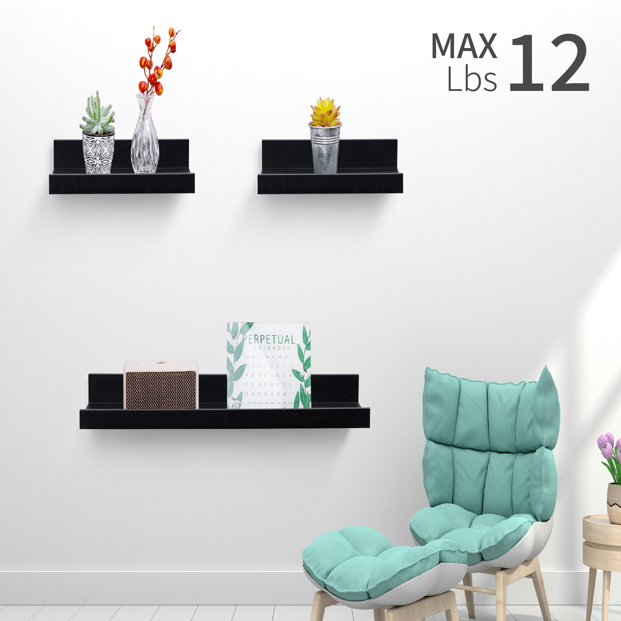 Floating Shelves 23.62" Wall Mounted Wood Shelves For Bathroom, Bedroom, Living Room, Kitchen, Hanging Shelf For Books/Storage/Decor With Invisible Brackets, Black_voghion.com